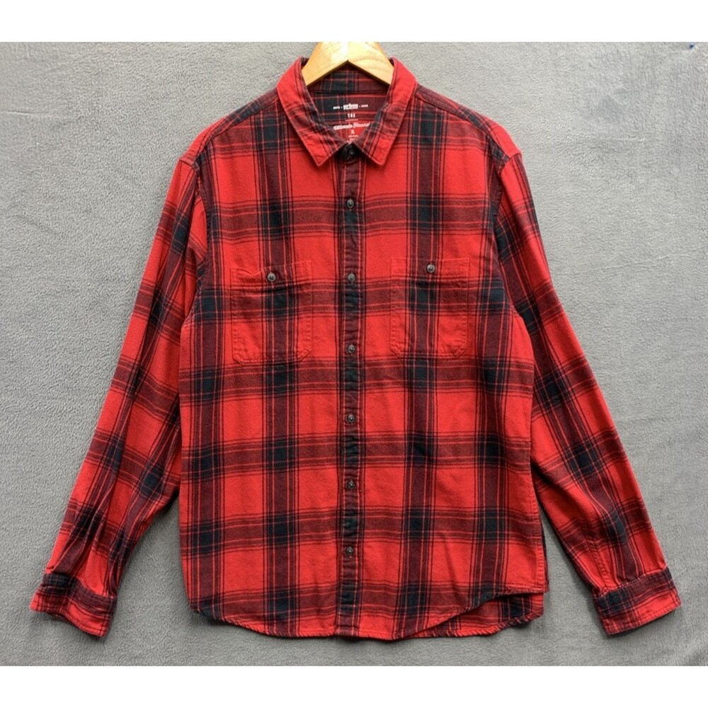 Urban Pipeline Button Up Shirt Mens Ultimate Flannel Check Red Long Sleeve XL